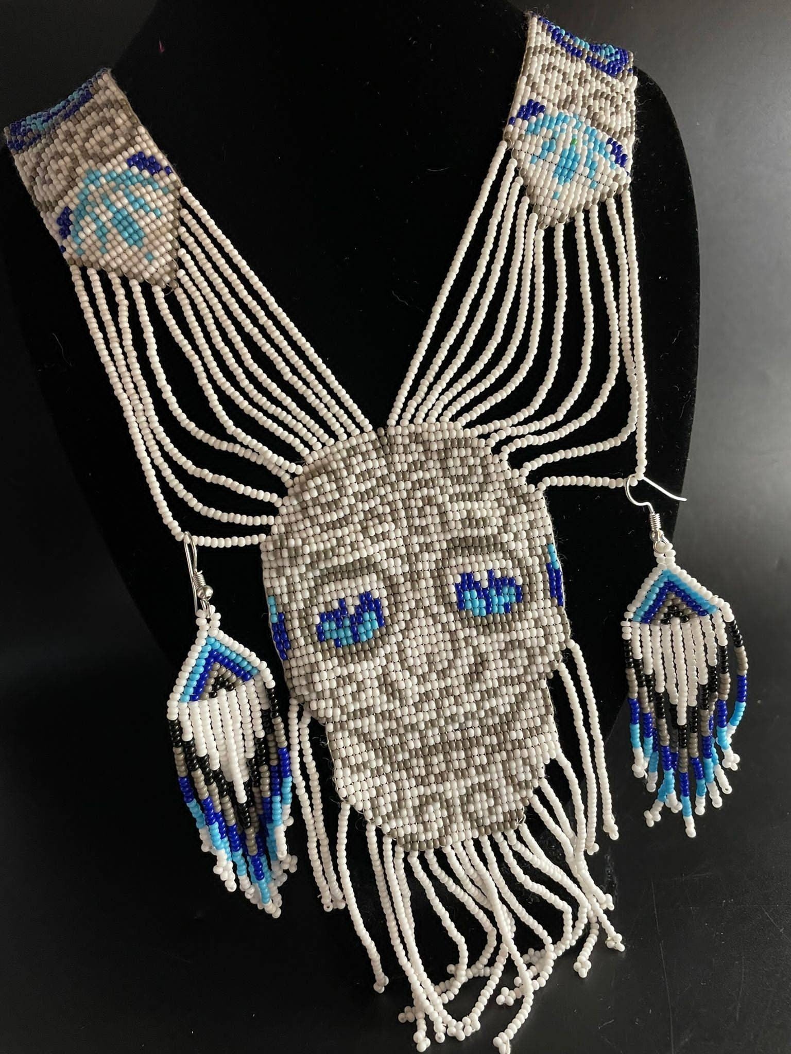 Handmade Seed Bead Skull Necklace & Earring Set
