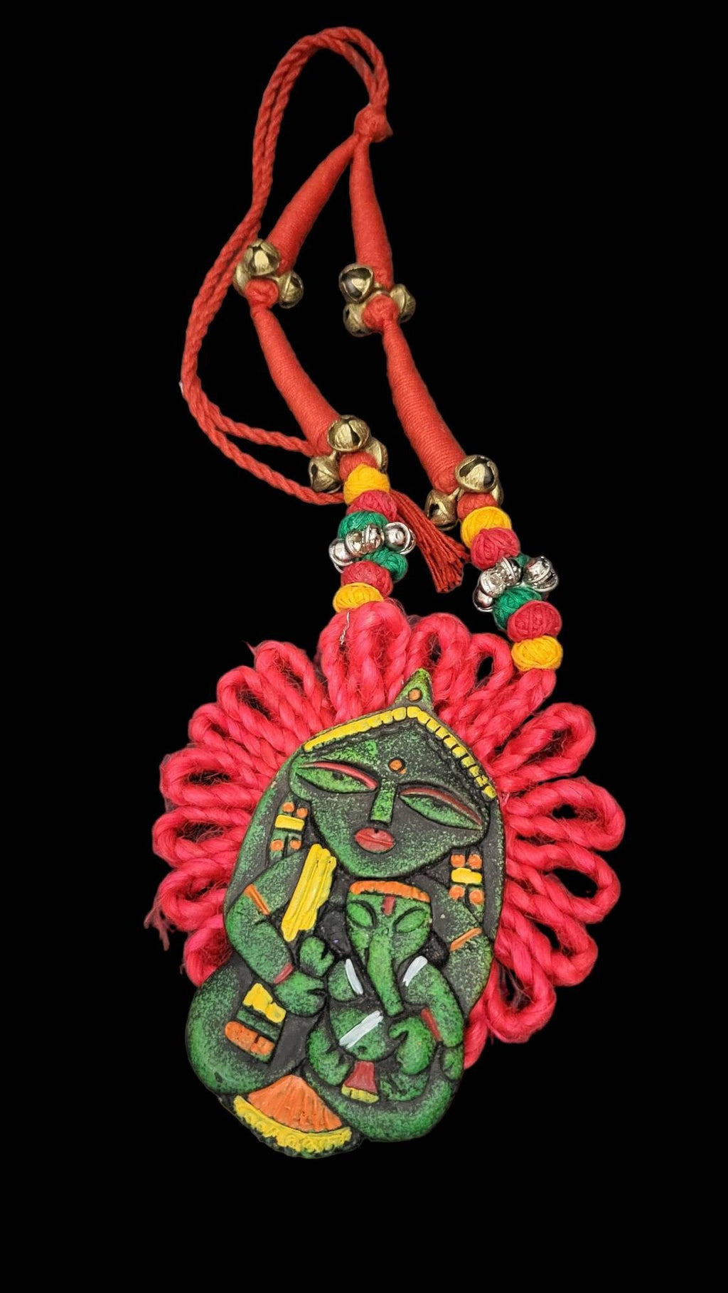 Handmade Polymer Clay Necklace: Indian Woman, Abstract Art Pendant