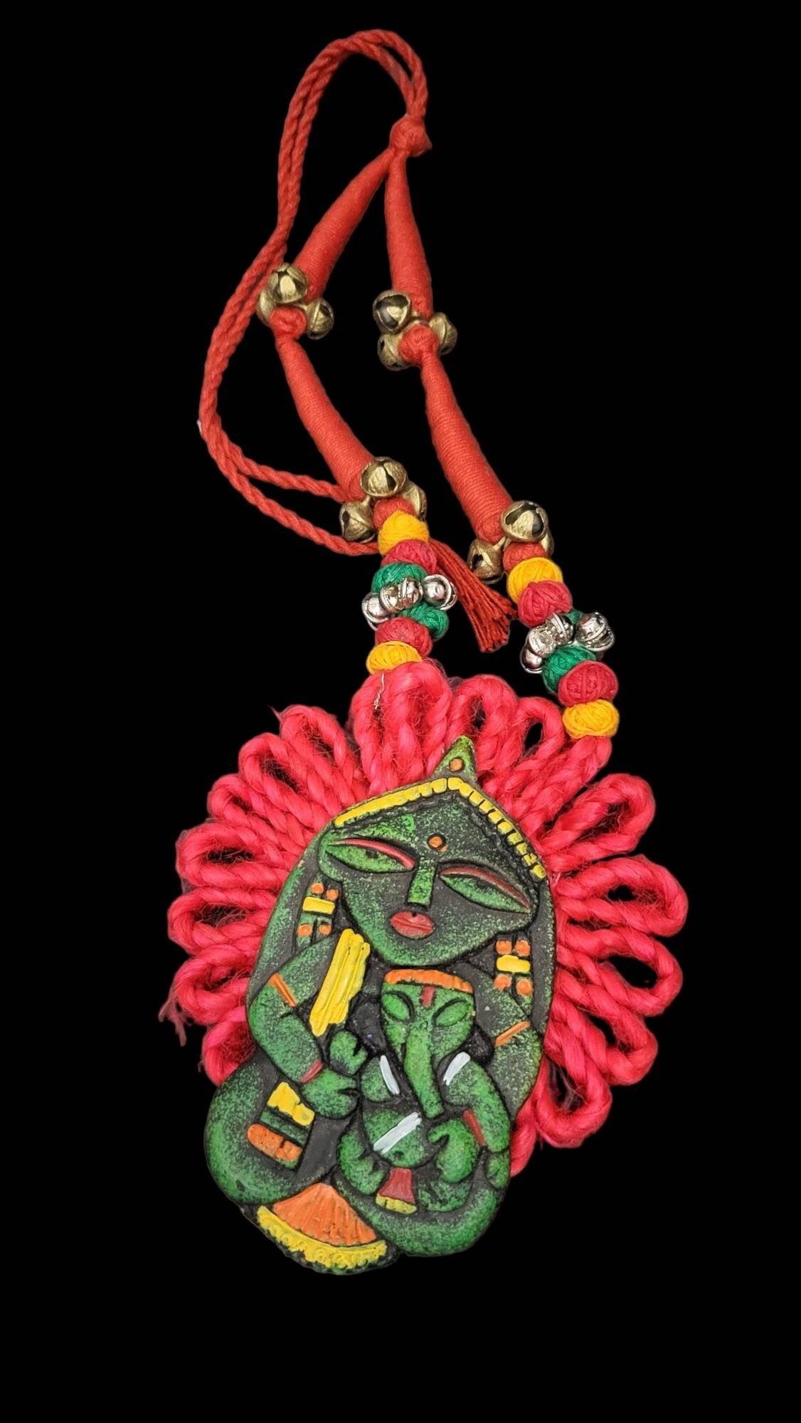 Handmade Polymer Clay Necklace: Indian Woman, Abstract Art Pendant