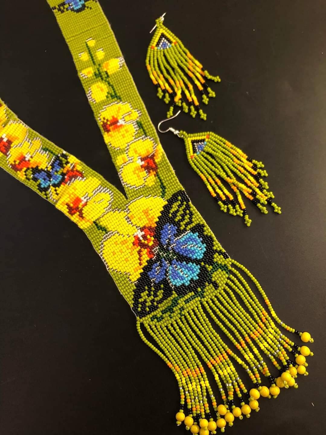 Handmade Beaded Butterfly Necklace & Earrings: Boho Summer Set