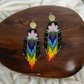 HANDMADE BEADED EARRING, Lotous design, Spirtual, Indian pattern,Fringe Earrings