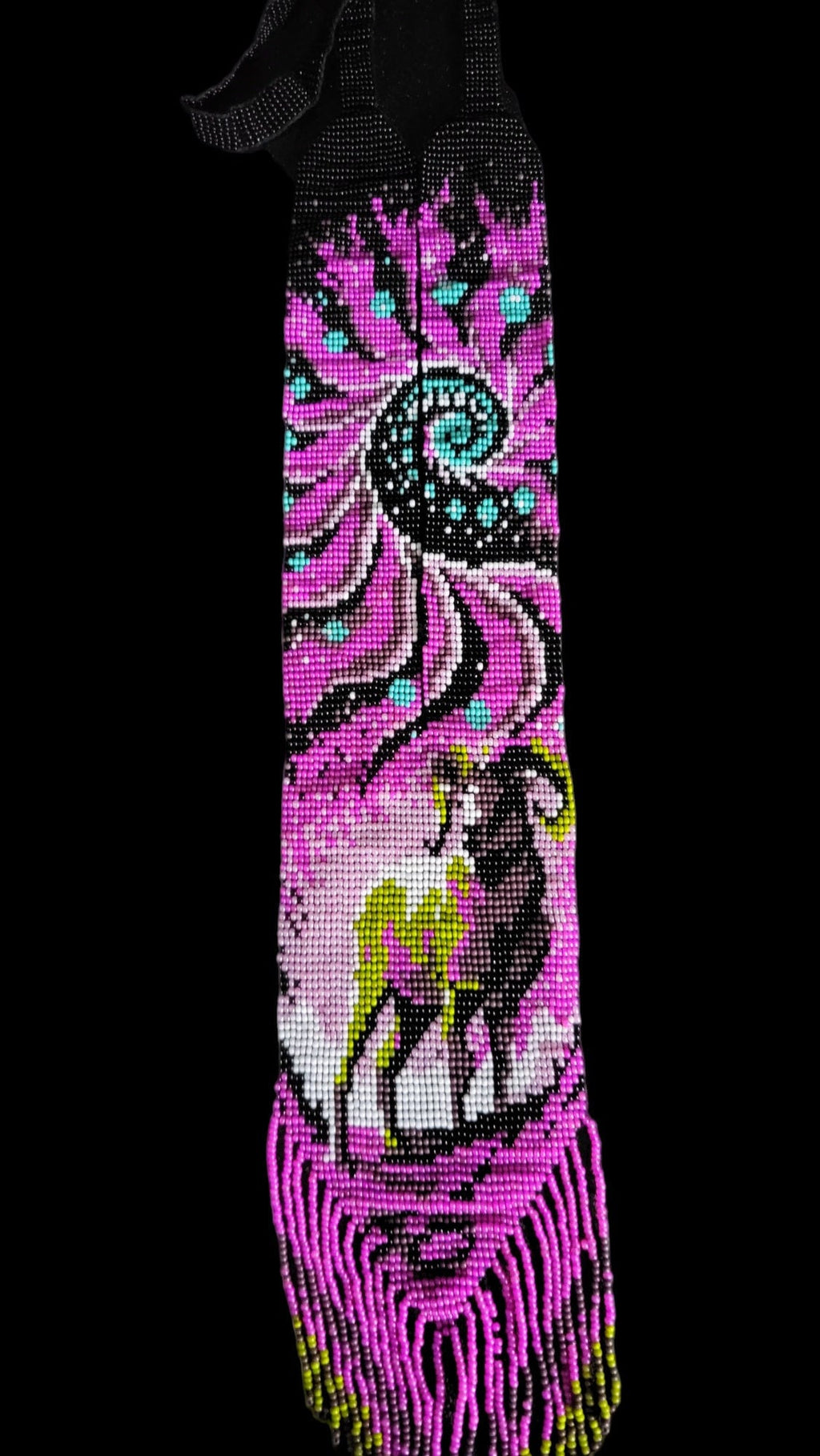 Handmade Capricorn Loom Beaded Necklace: Pink & Black Zodiac Jewelry