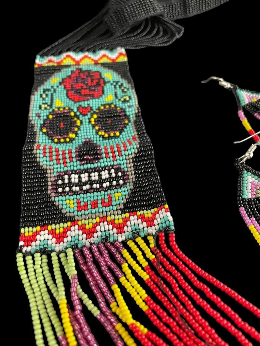 Handmade Seed Bead Skull Necklace: Ethnic Beaded Jewelry