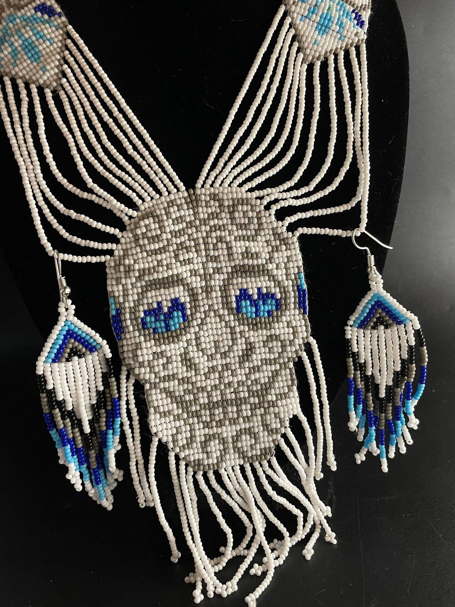 Handmade Seed Bead Skull Necklace & Earring Set