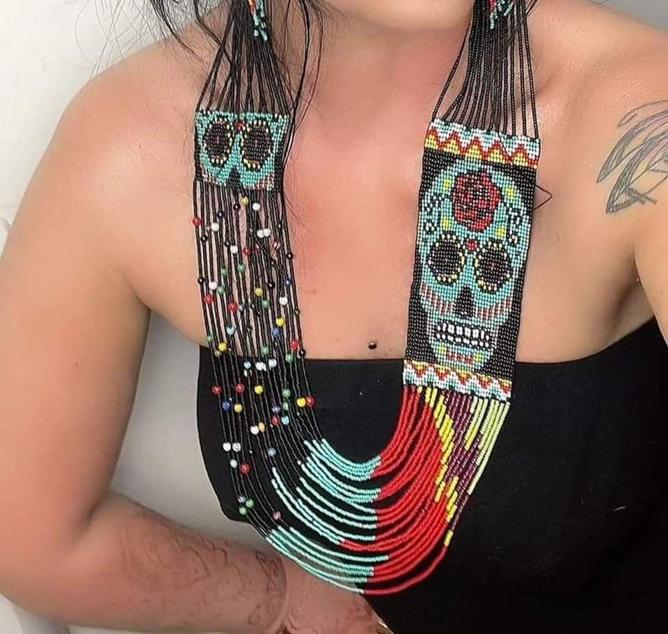 Handmade Seed Bead Skull Necklace: Ethnic Beaded Jewelry