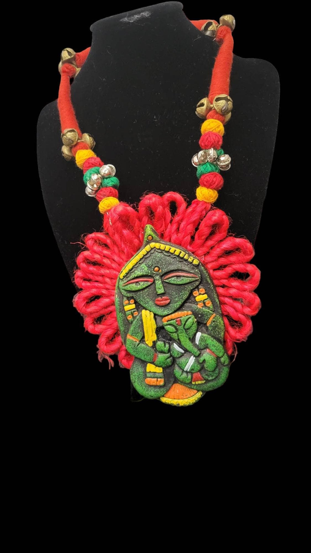 Handmade Polymer Clay Necklace: Indian Woman, Abstract Art Pendant