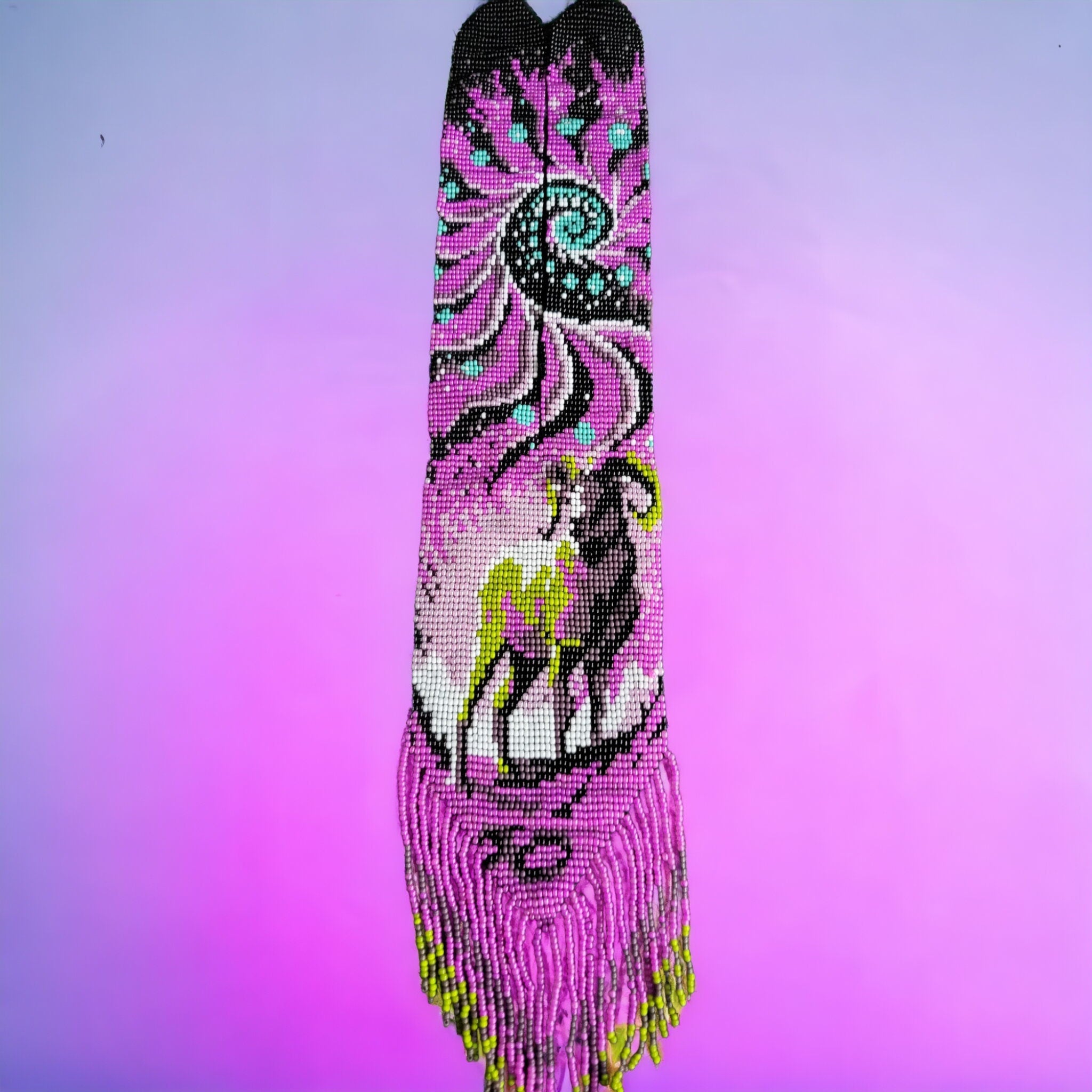Handmade Capricorn Loom Beaded Necklace: Pink & Black Zodiac Jewelry