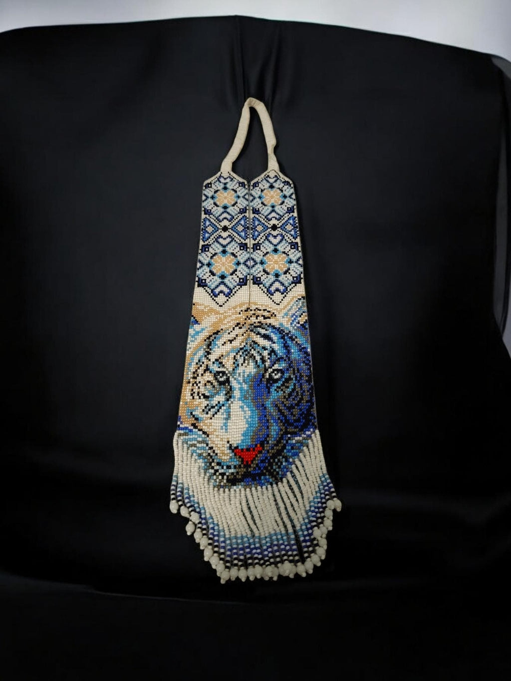 Handmade Beaded Tiger Necklace: Ethnic Woven Seed Bead Gerdan
