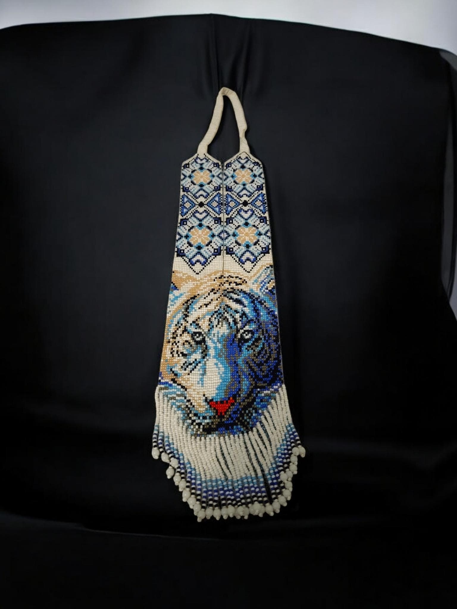 Handmade Beaded Tiger Necklace: Ethnic Woven Seed Bead Gerdan