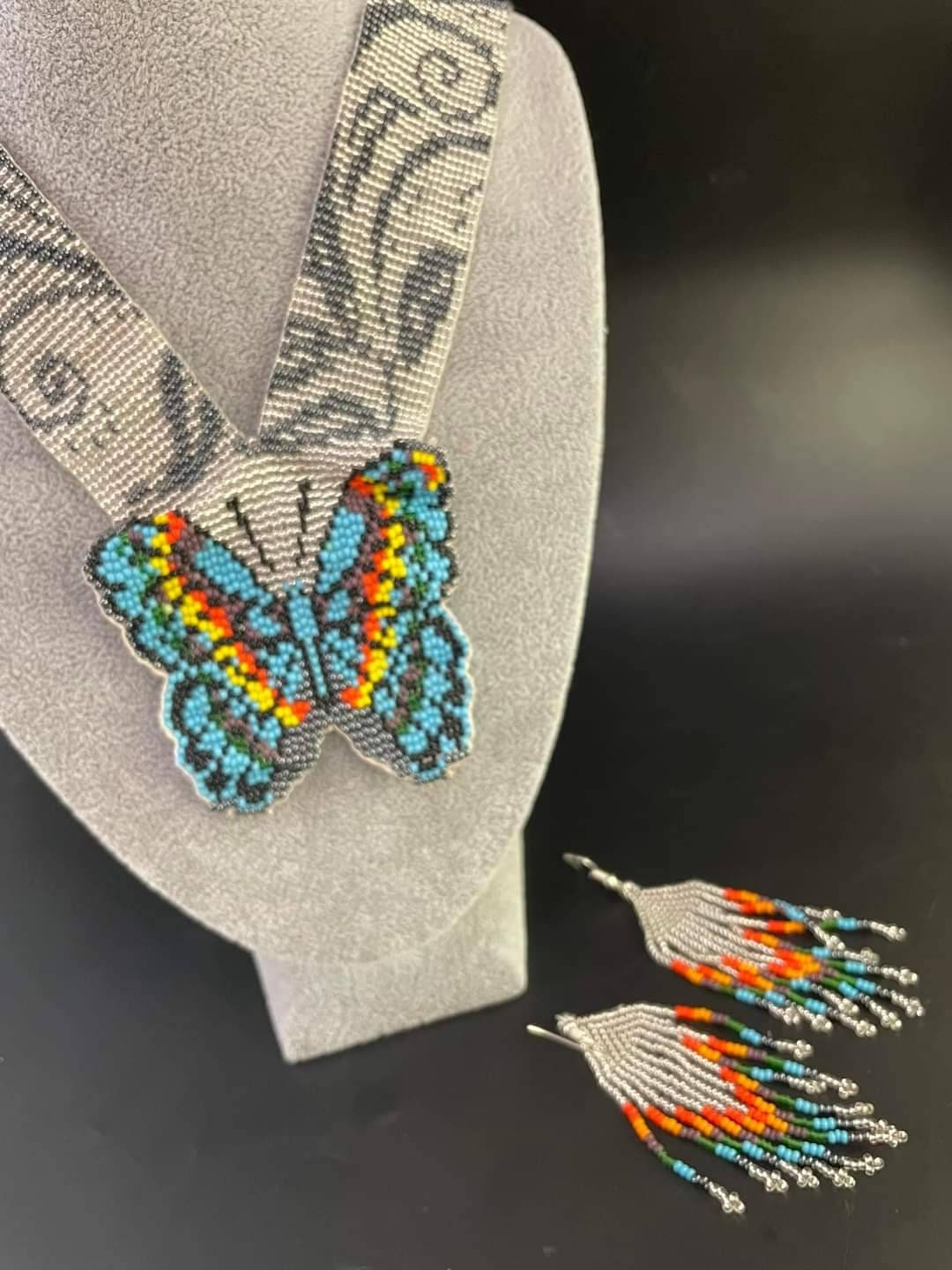 Handmade Beaded Butterfly Necklace: Boho Floral Jewelry