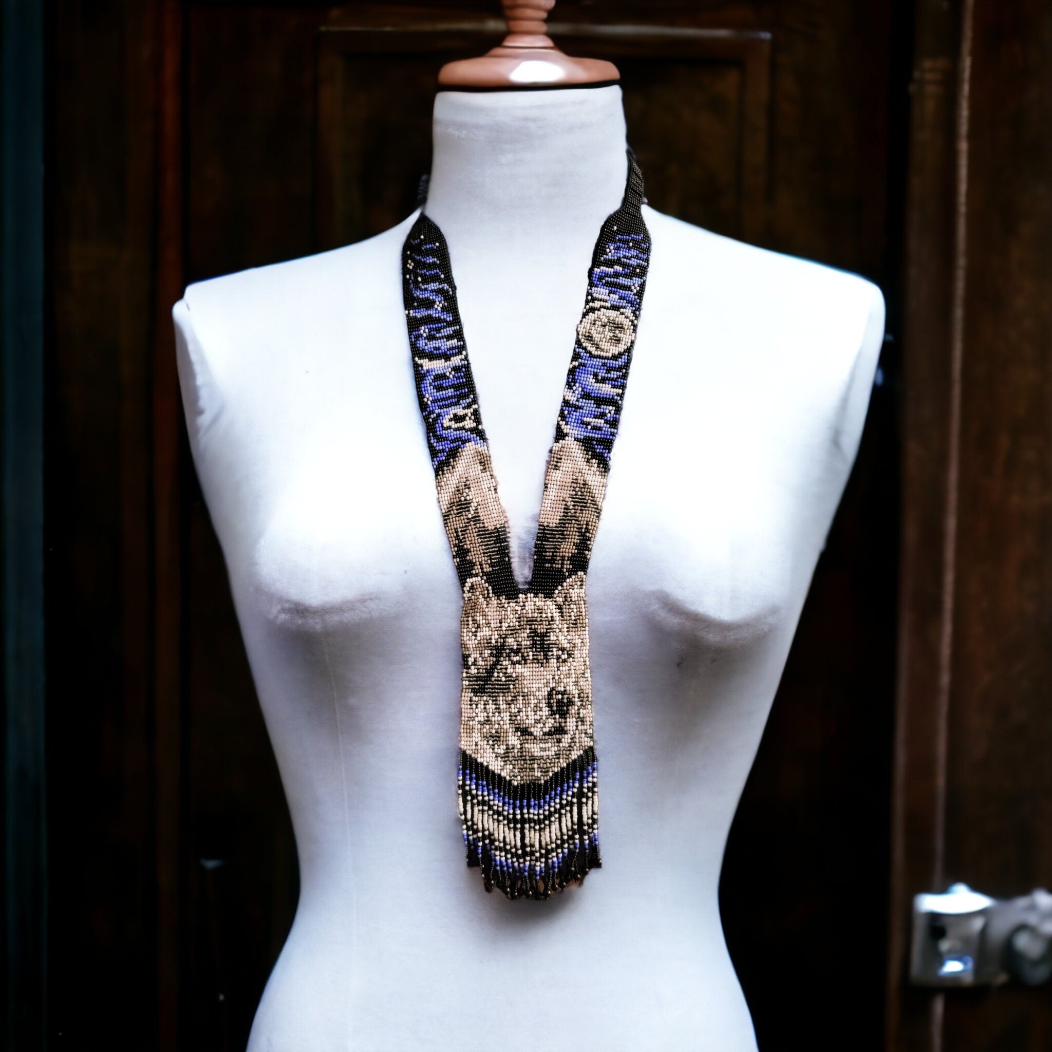 Handmade Beaded Wolf Necklace: Boho Animal Lover Jewelry