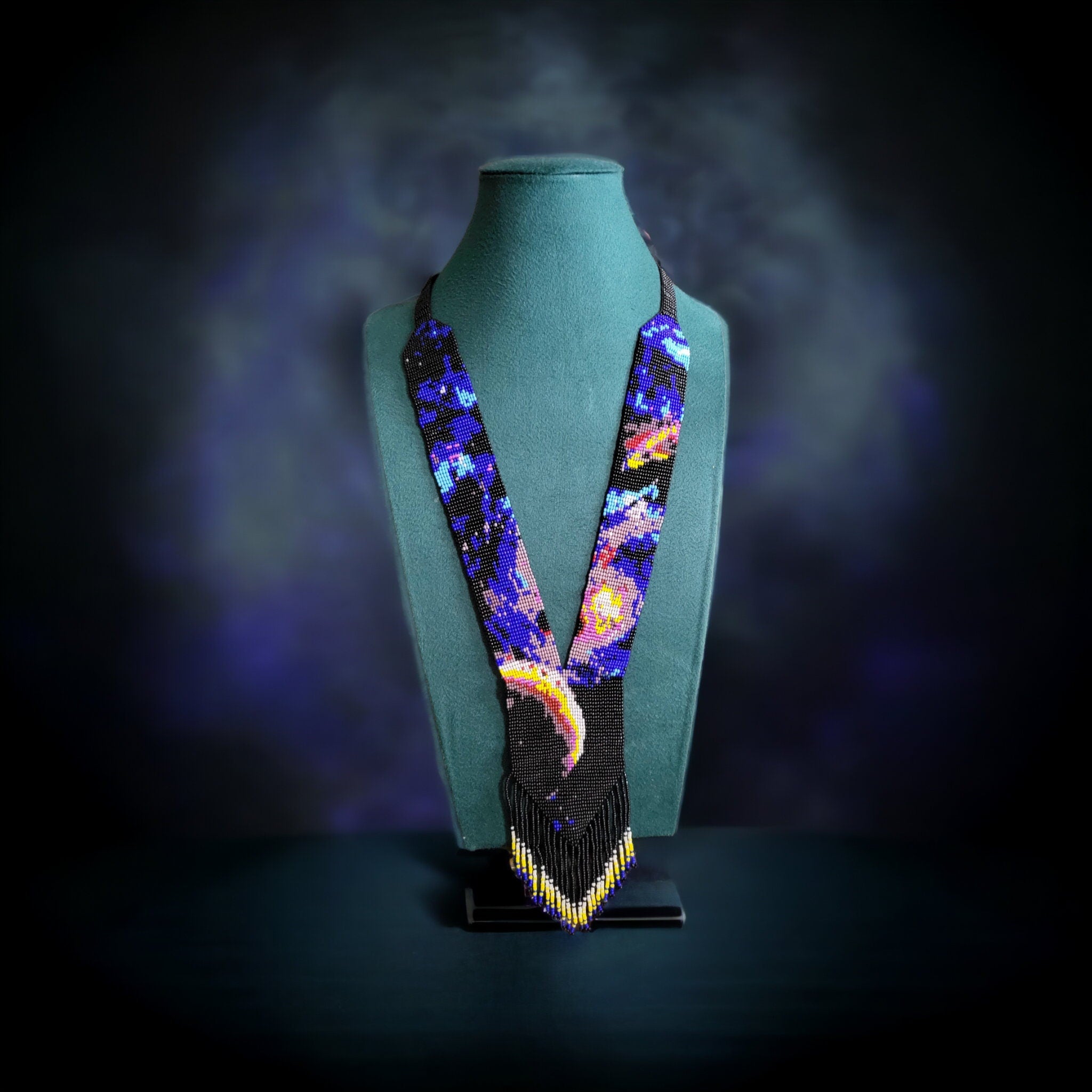 Handmade Loom Beaded Galaxy Necklace: Cosmic Universe Jewelry
