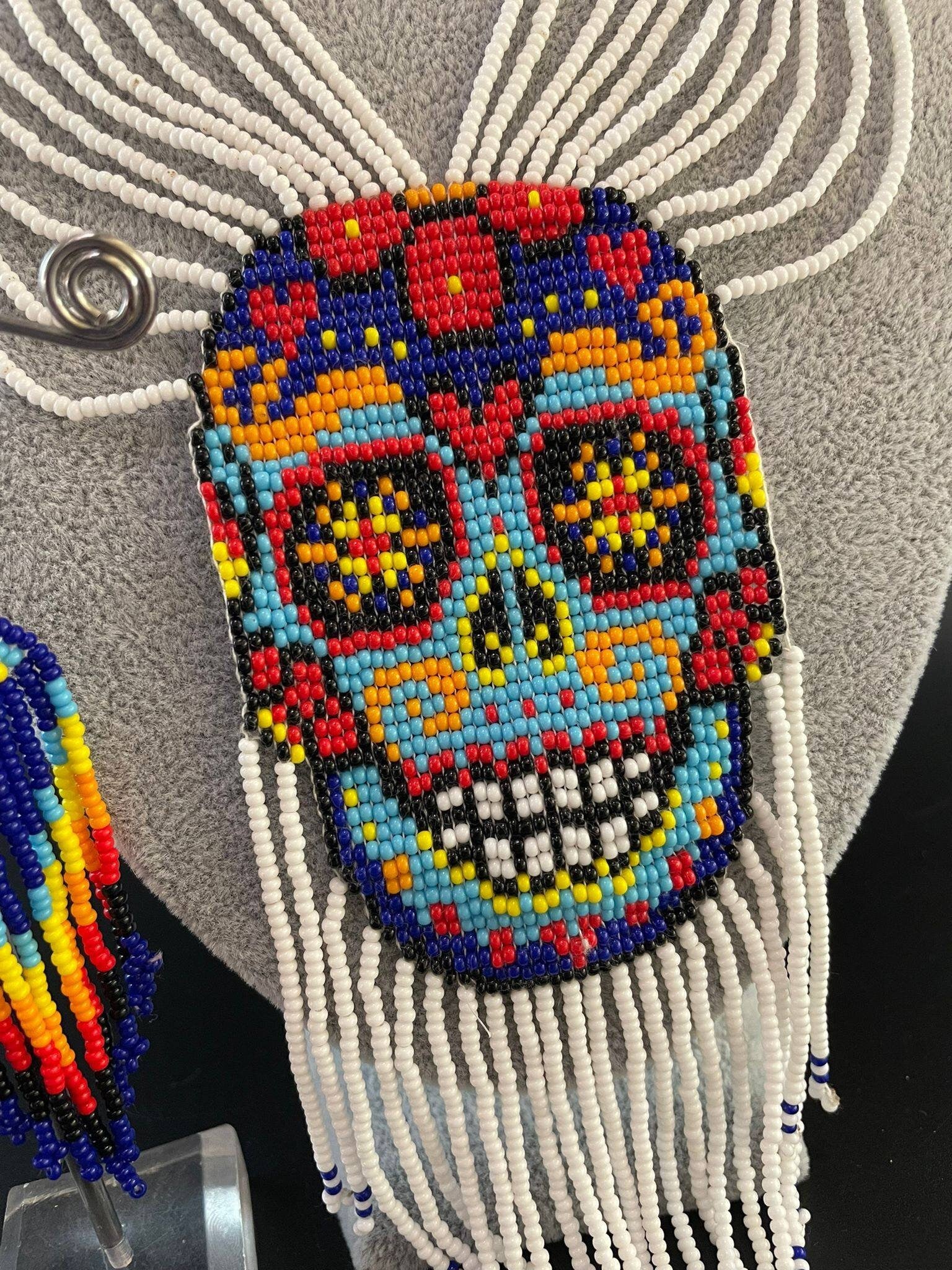Handmade Seed Bead Skull Necklace: Ethnic Sugar Skull Jewelry Set