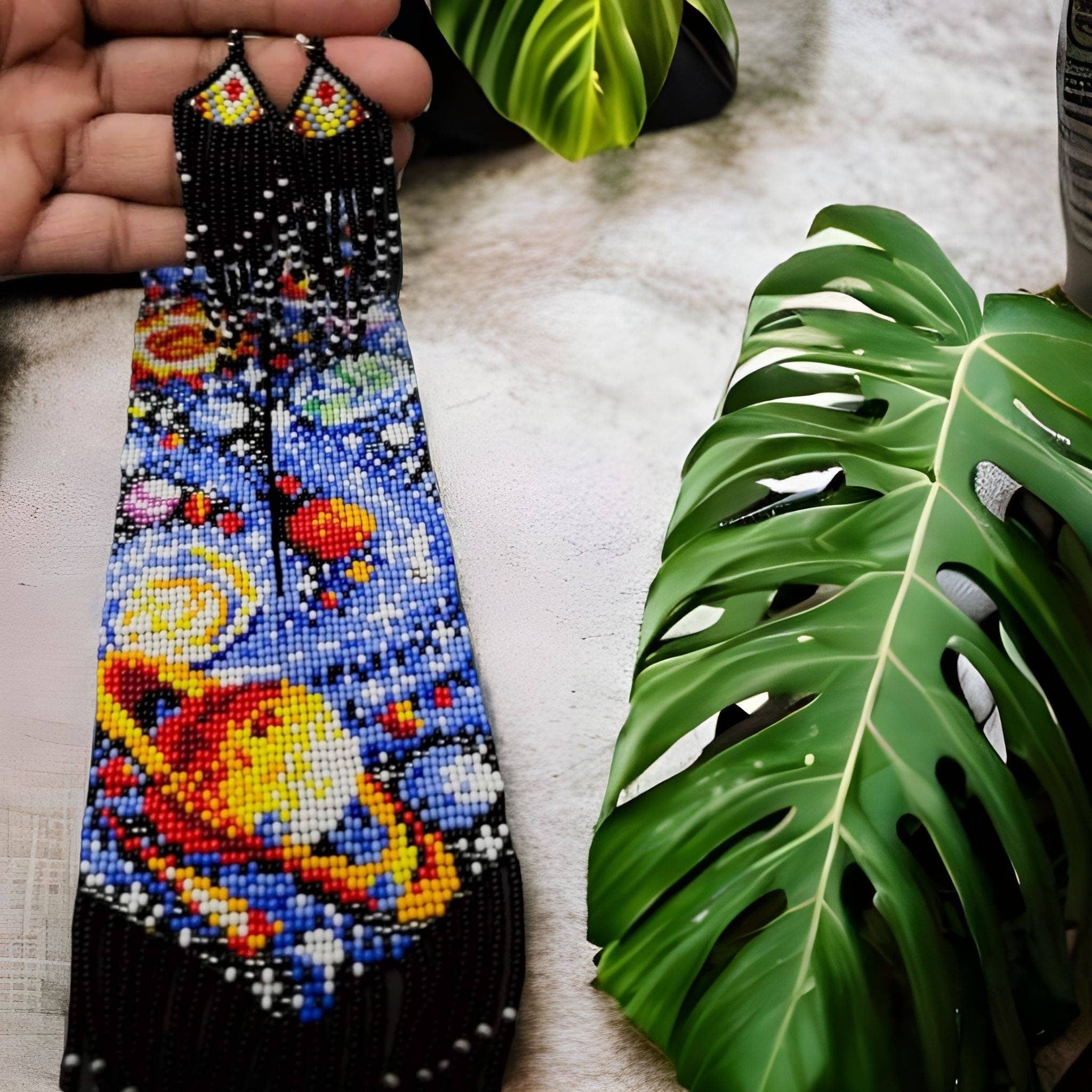 Handmade Loom Beaded Galaxy Necklace: Cosmic Planet Jewelry