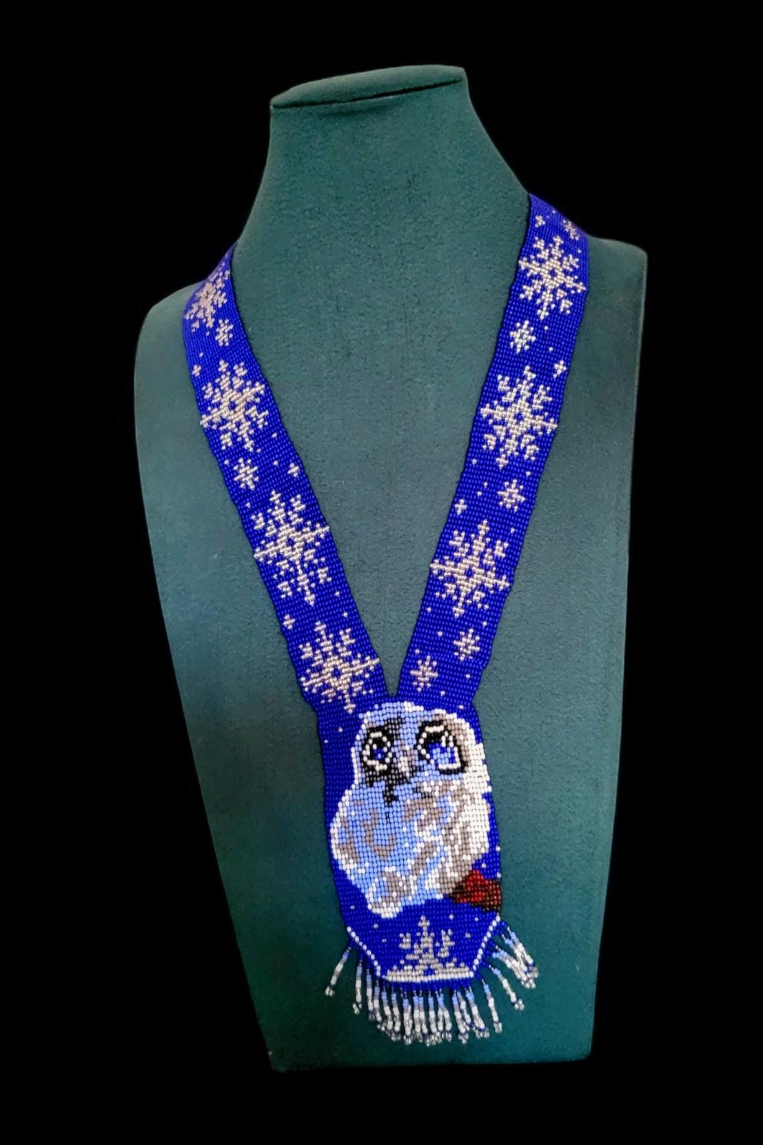 Handmade Beaded Owl Necklace: Long Spirit Animal Jewelry