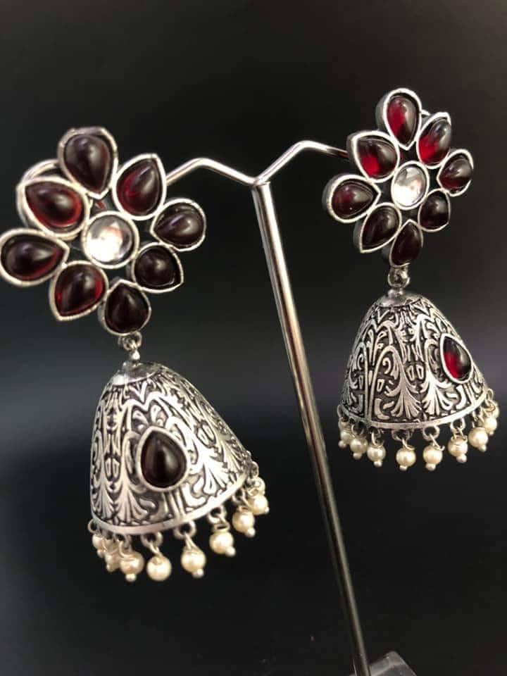 Oxidized German Silver Jhumka Earrings: Indian Beaded Jewelry