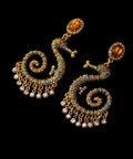Vintage Style Seahorse Drop Earrings – Ornate Gold Nautical Jewelry with Pavé Crystals and Amber Accents – Bohemian Sea Life Statement Earri