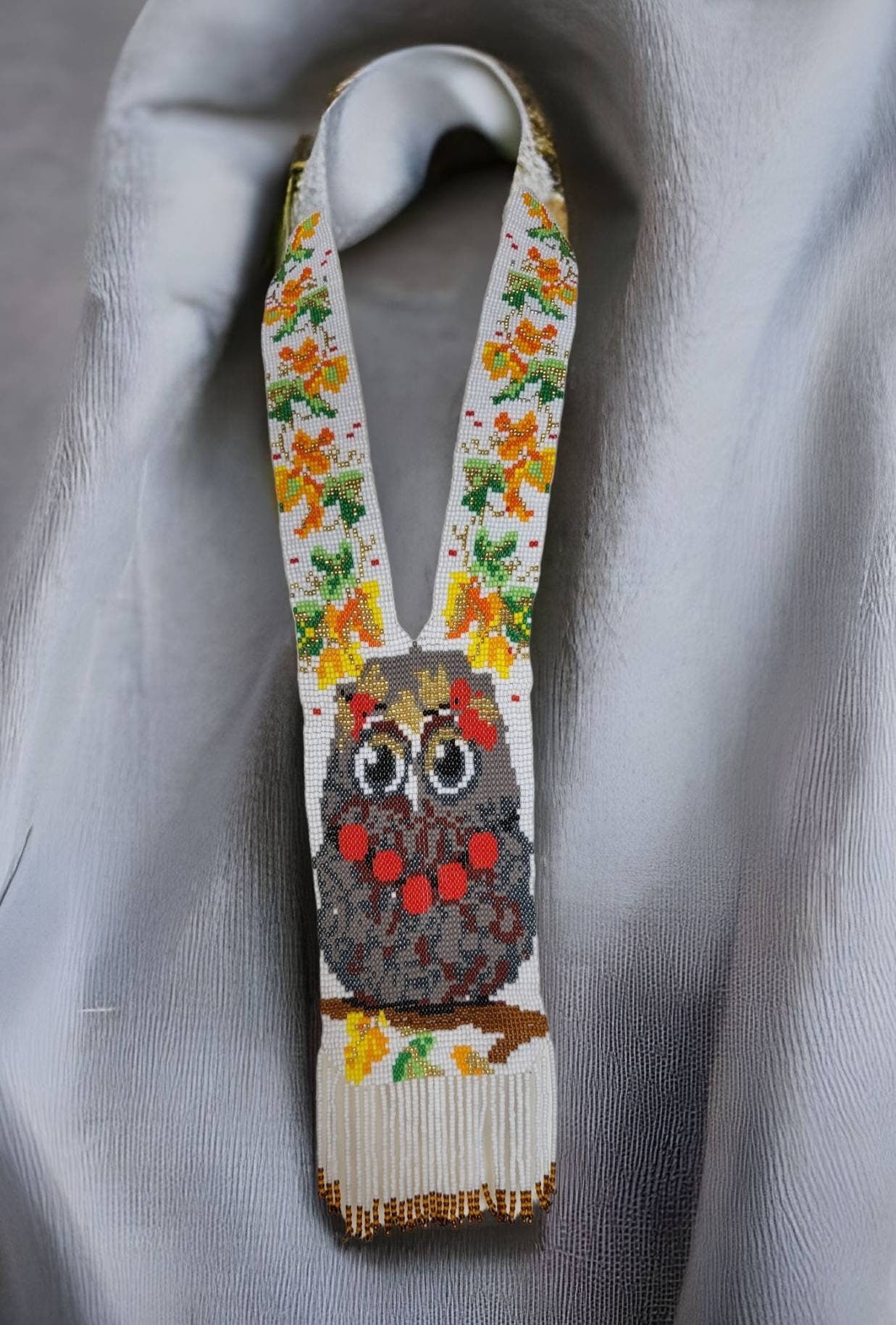 Handmade Beaded Owl Necklace: Long Statement Jewelry