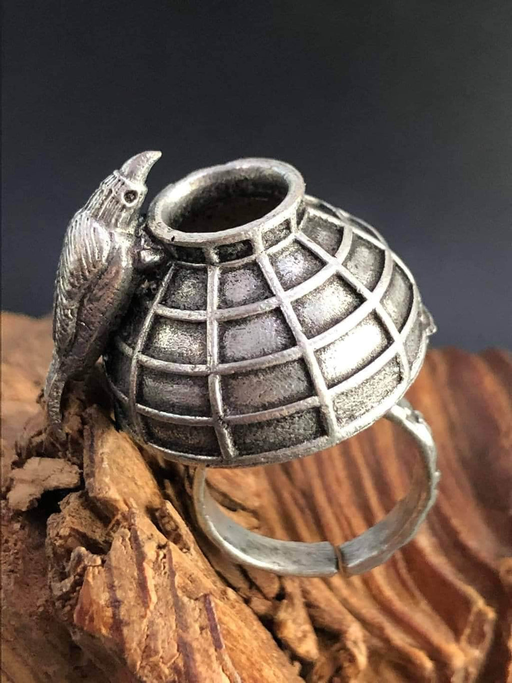 Oxidized Silver Plated Bird Ring: Handmade Adjustable Statement Ring