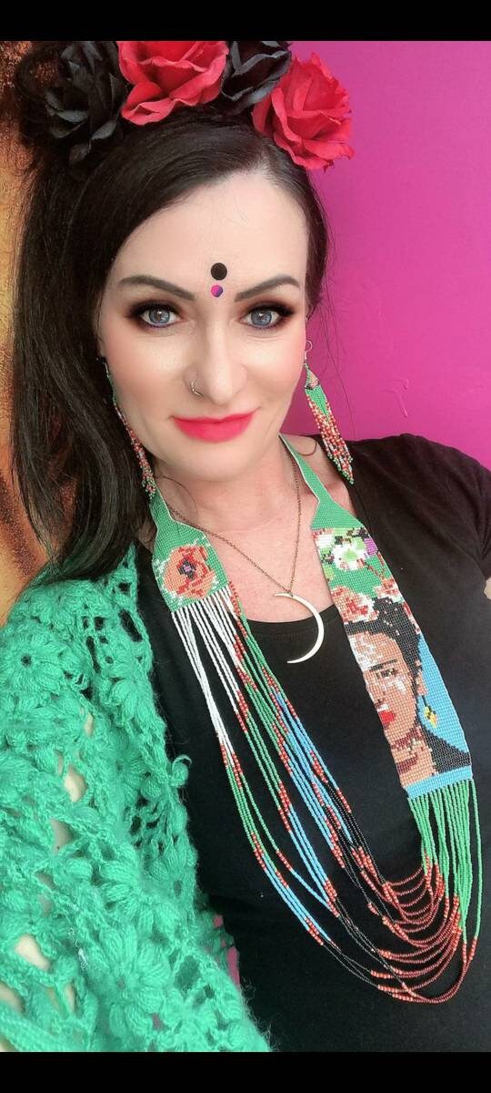 Handmade Frida Kahlo Beaded Necklace: Mexican Style Jewelry