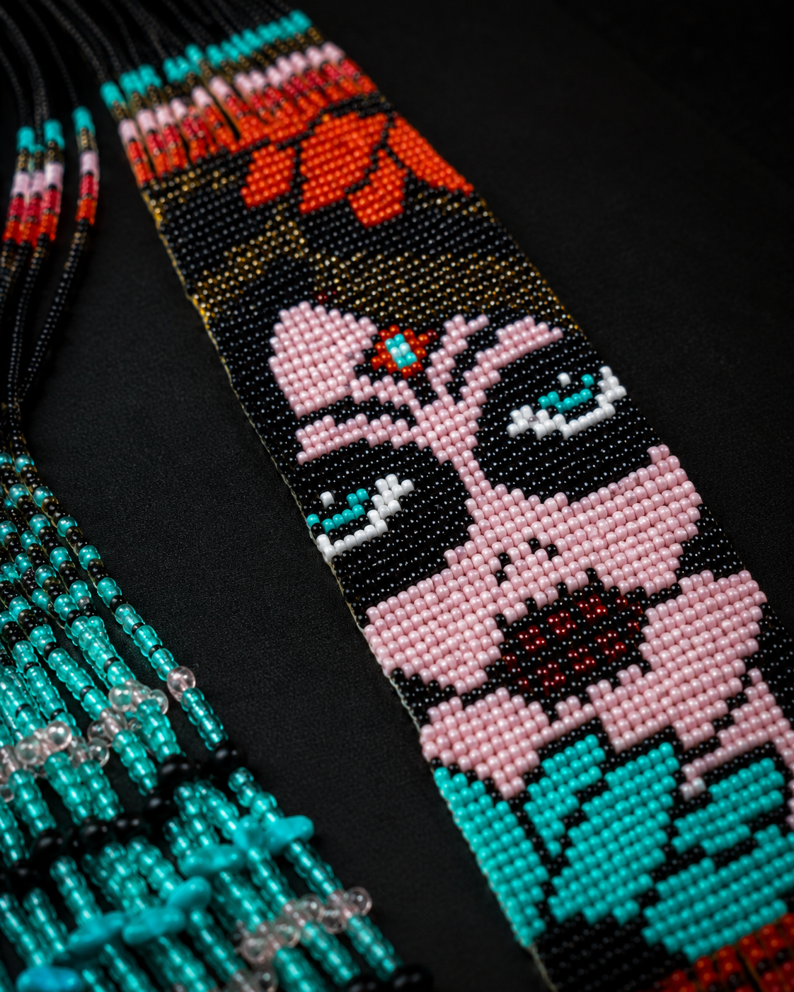 Handmade Sugar Skull Beaded Necklace & Earrings Set – Boho Tribal Statement Jewelry – Turquoise Seed Beads – Artisan Ethnic Gift