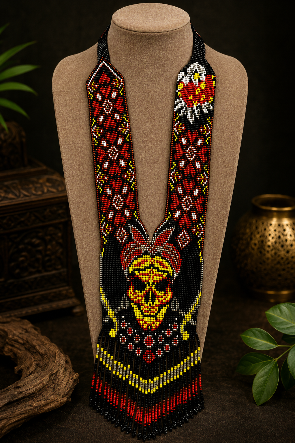 Handmade Skull Beaded Necklace – Gothic Tribal Boho Jewelry