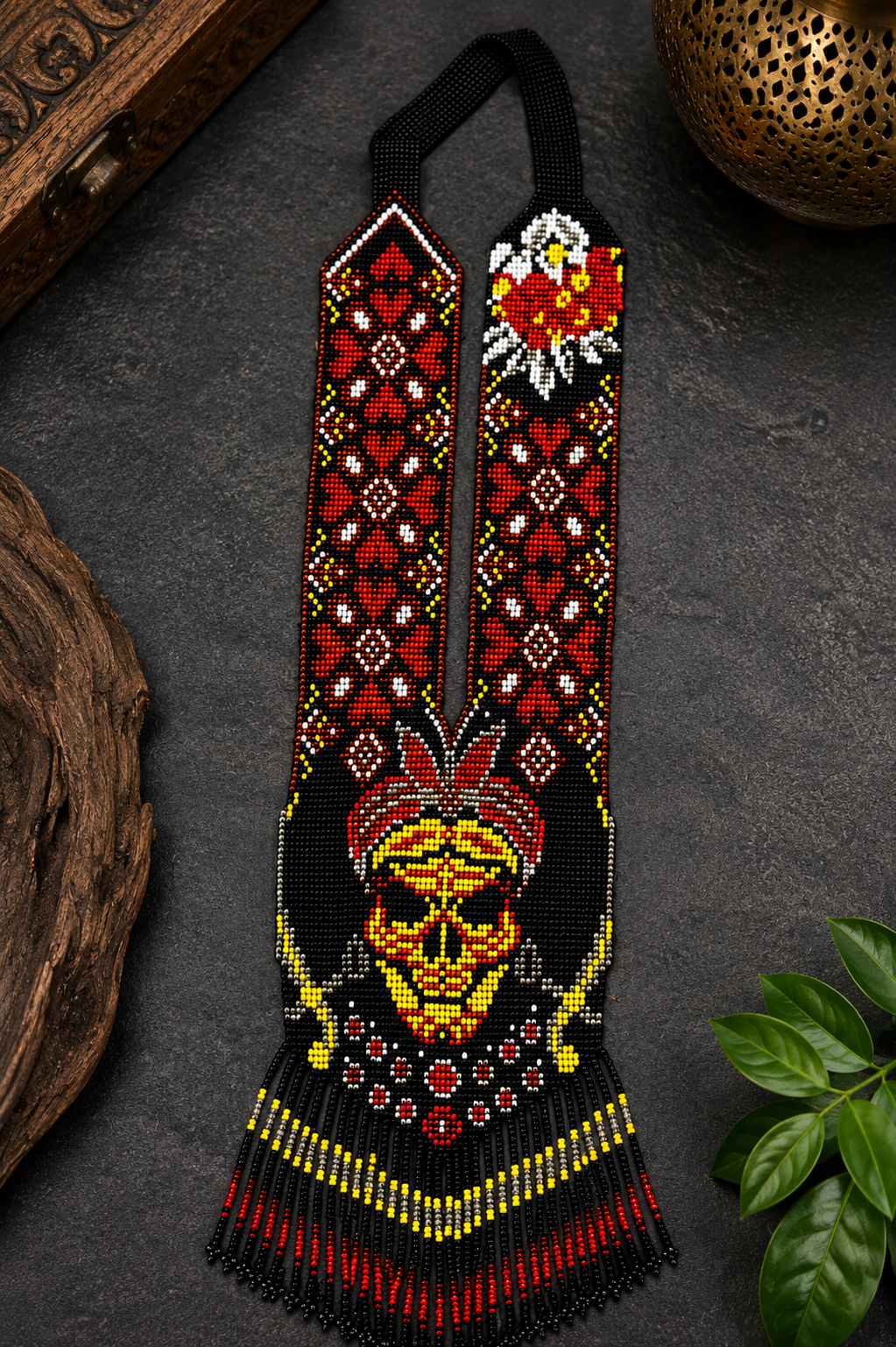 Handmade Skull Beaded Necklace – Gothic Tribal Boho Jewelry