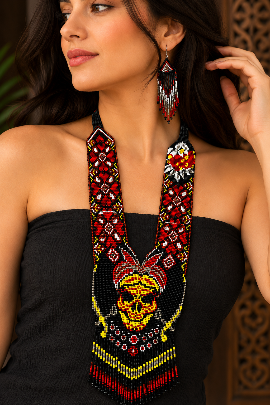 Handmade Skull Beaded Necklace – Gothic Tribal Boho Jewelry