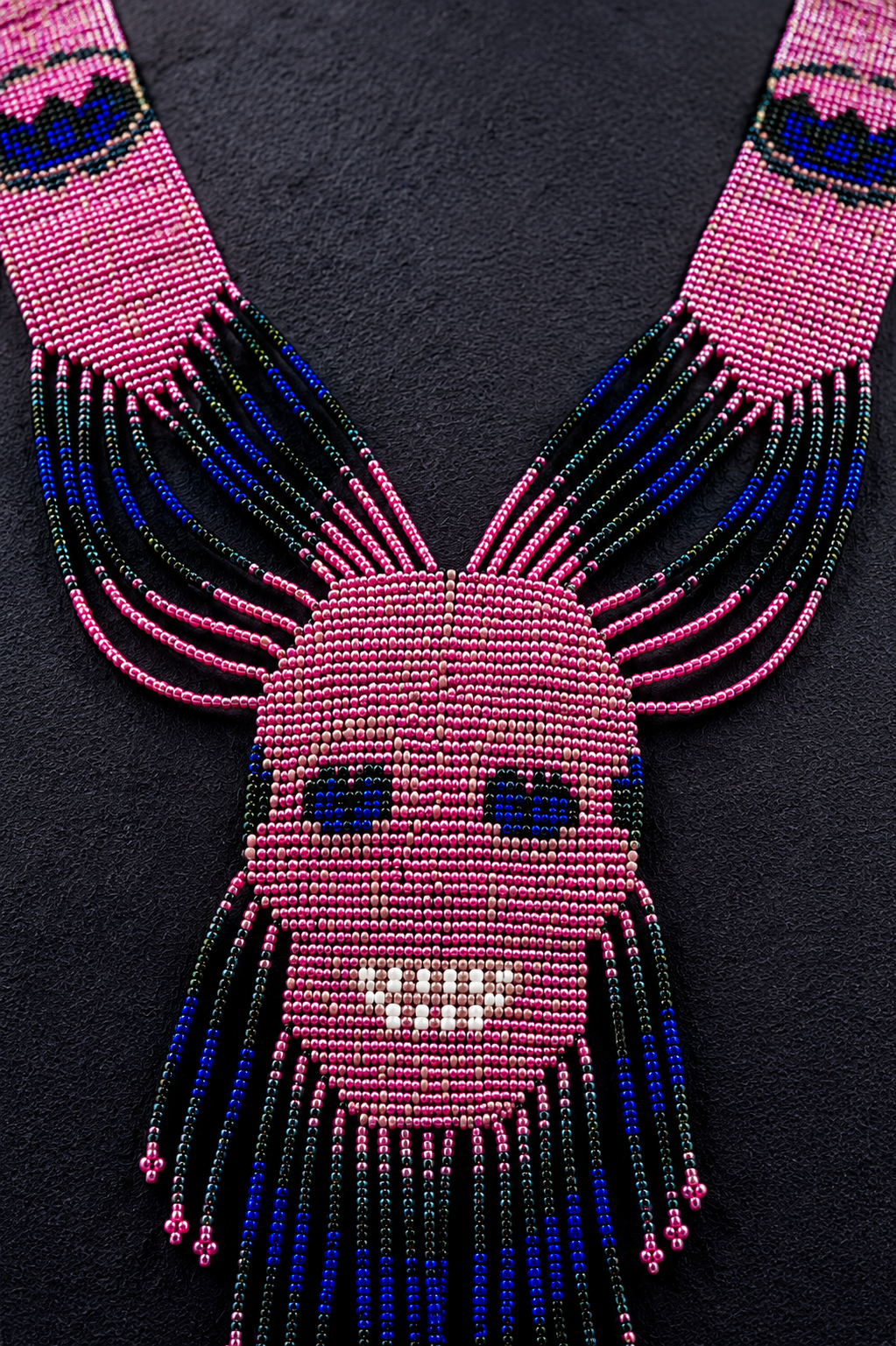 Handmade Pink Beaded Bull Head Statement Necklace