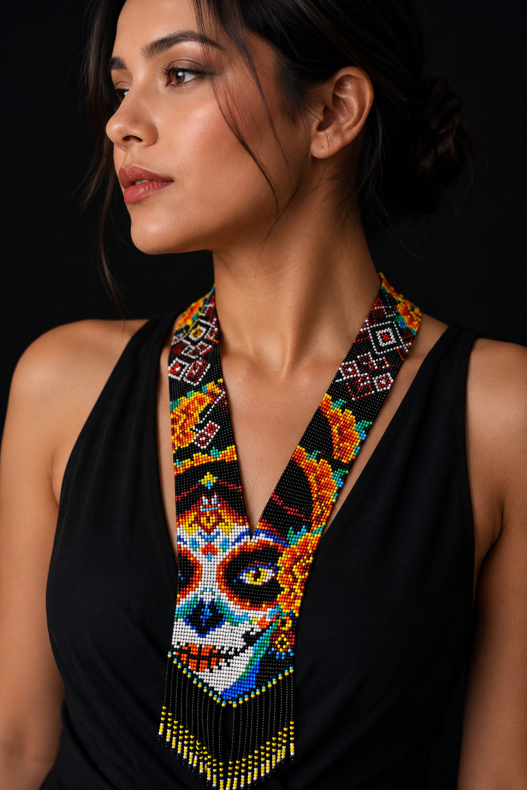 Handmade Sugar Skull Beaded Necklace: Day of the Dead