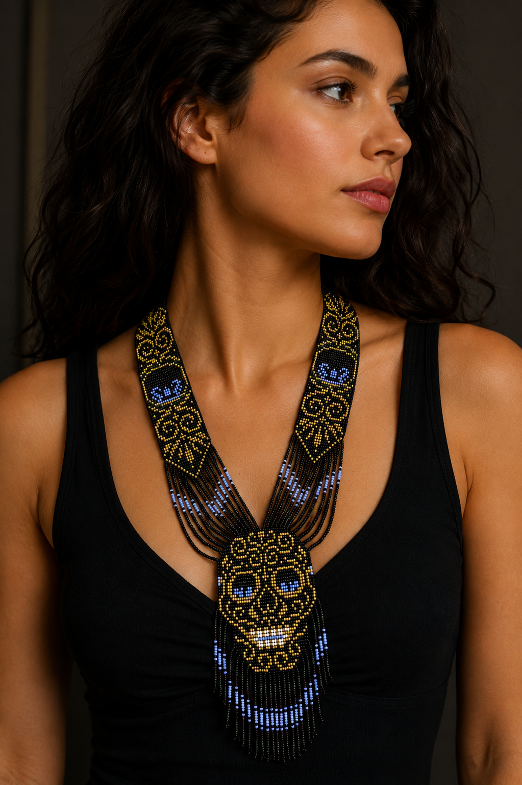 Handmade Beaded Skull Necklace | Gothic Statement Jewelry