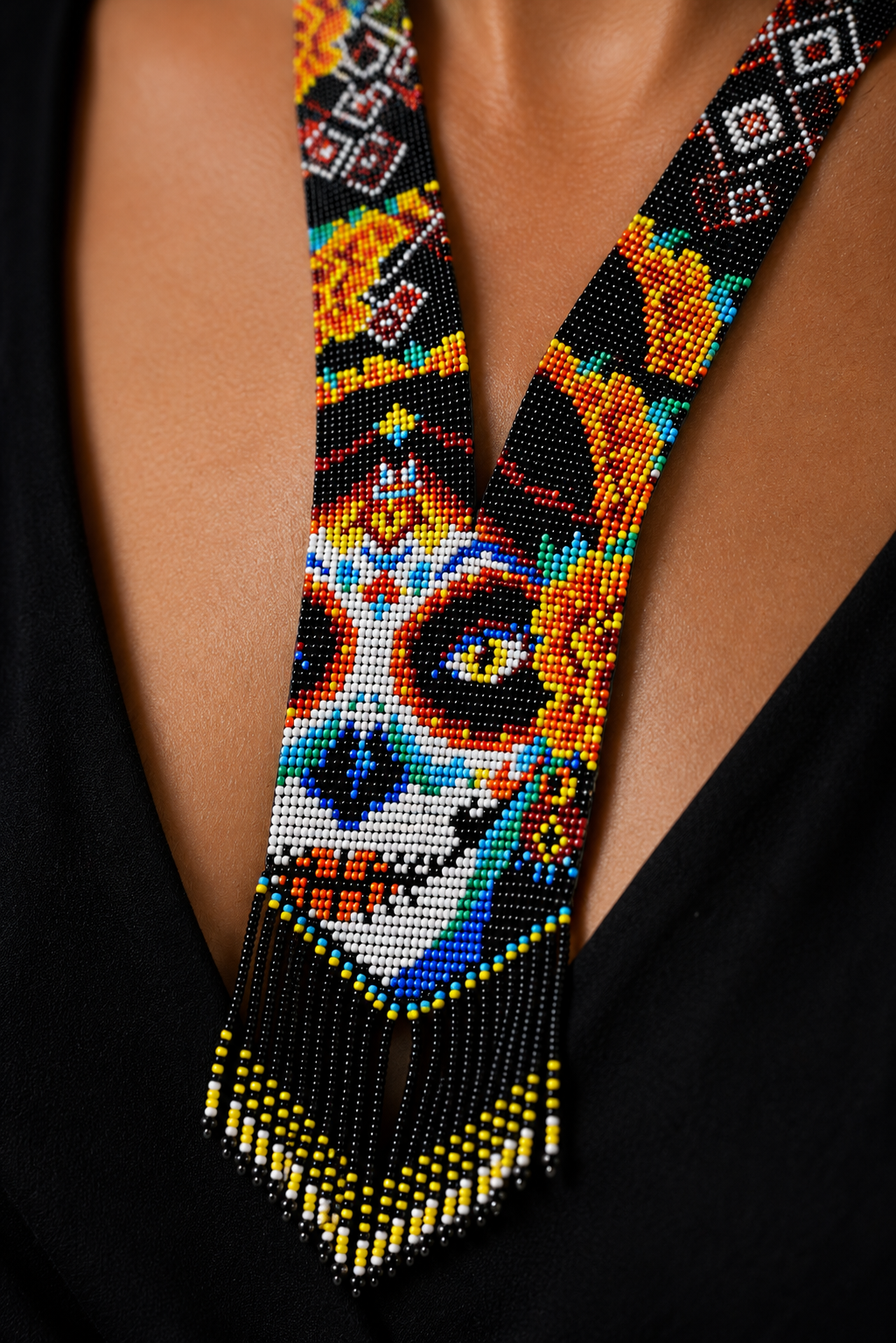 Handmade Sugar Skull Beaded Necklace: Day of the Dead