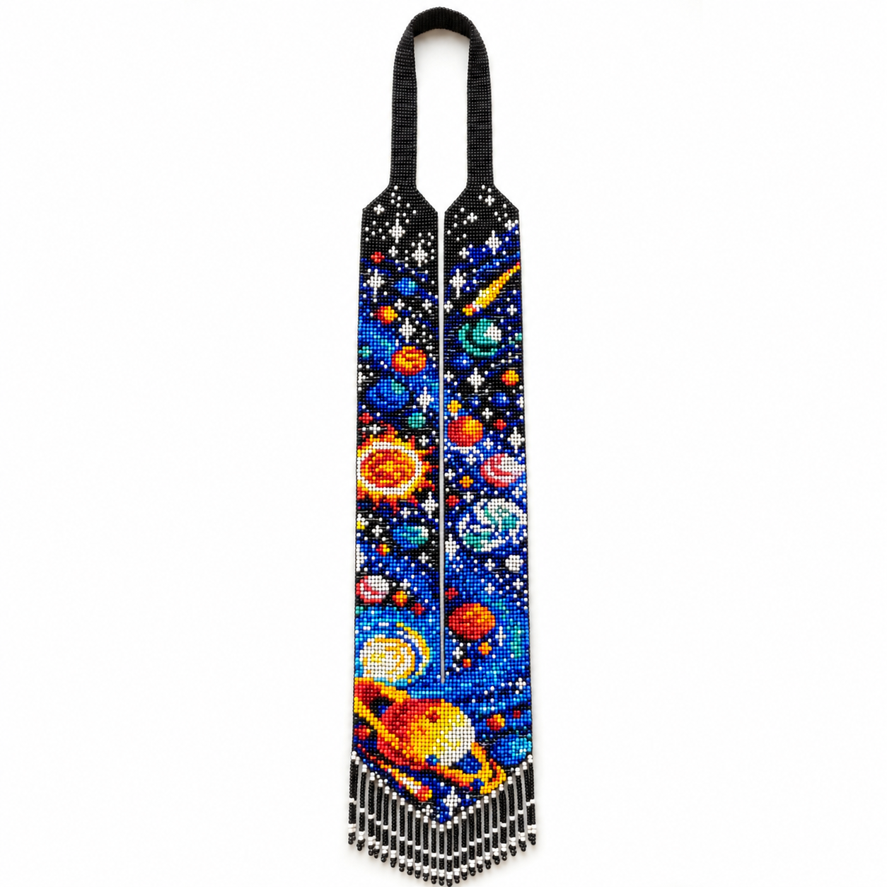 Cosmic Galaxy Seed Bead Statement Necklace with Fringe