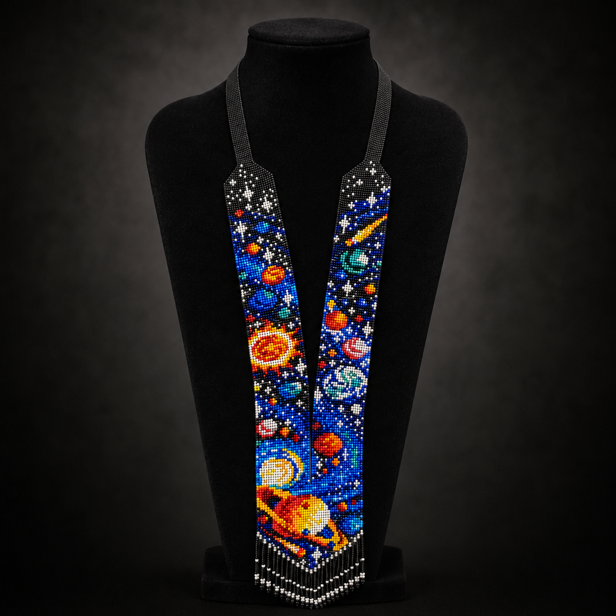 Cosmic Galaxy Seed Bead Statement Necklace with Fringe