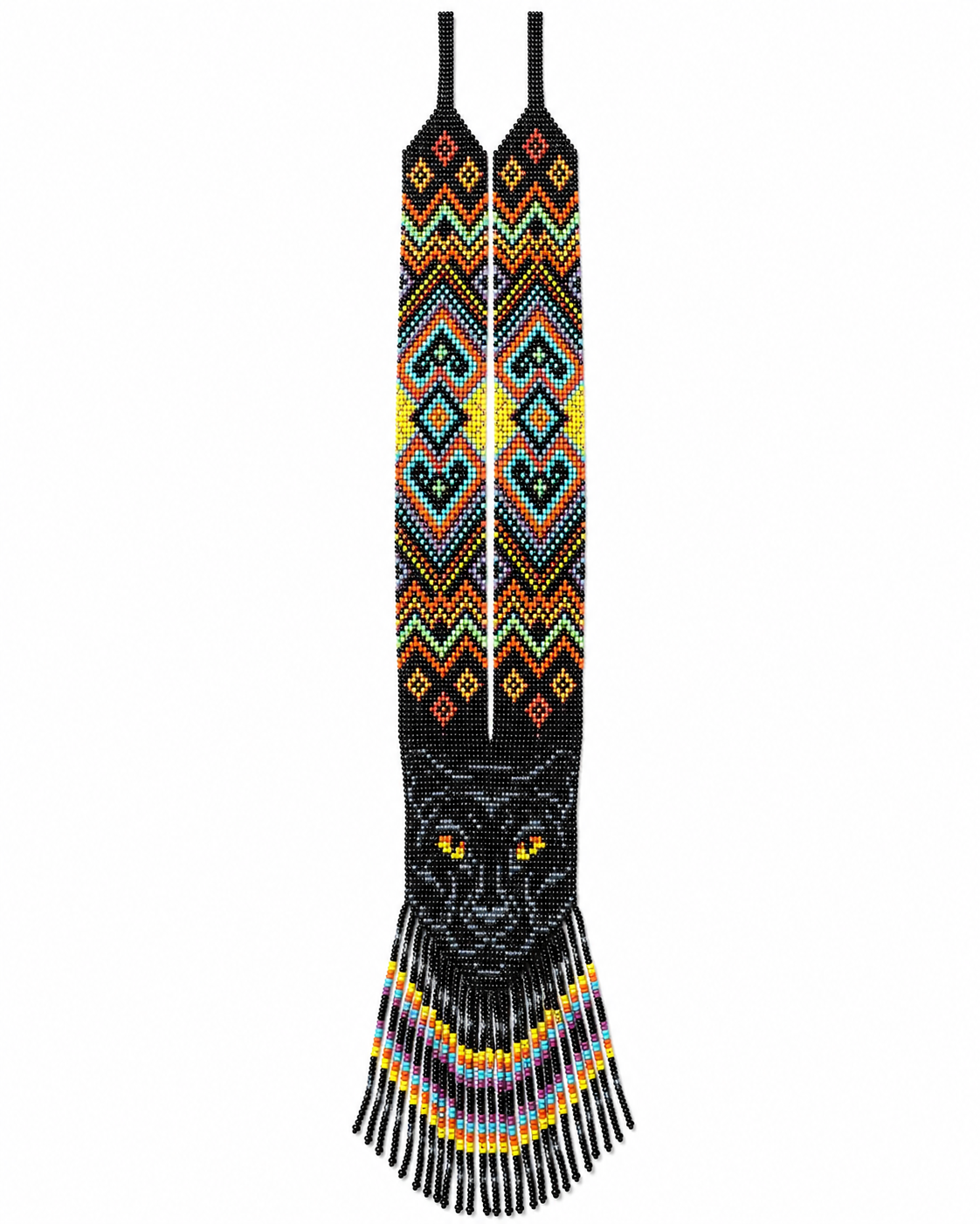 Handcrafted Beaded Panther Necklace with Intricate Tribal Patterns