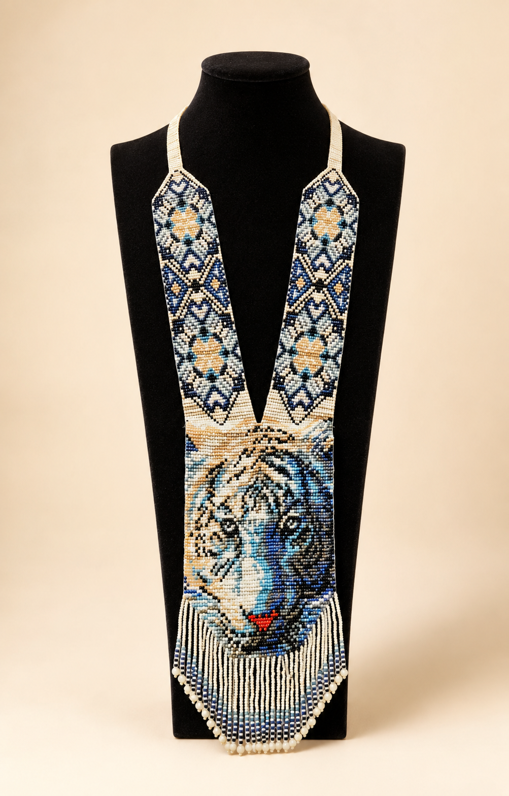 Handmade Beaded Tiger Necklace: Ethnic Woven Seed Bead Gerdan