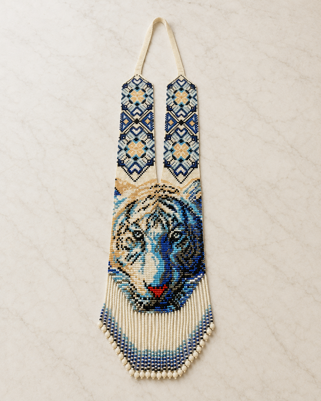 Handmade Beaded Tiger Necklace: Ethnic Woven Seed Bead Gerdan