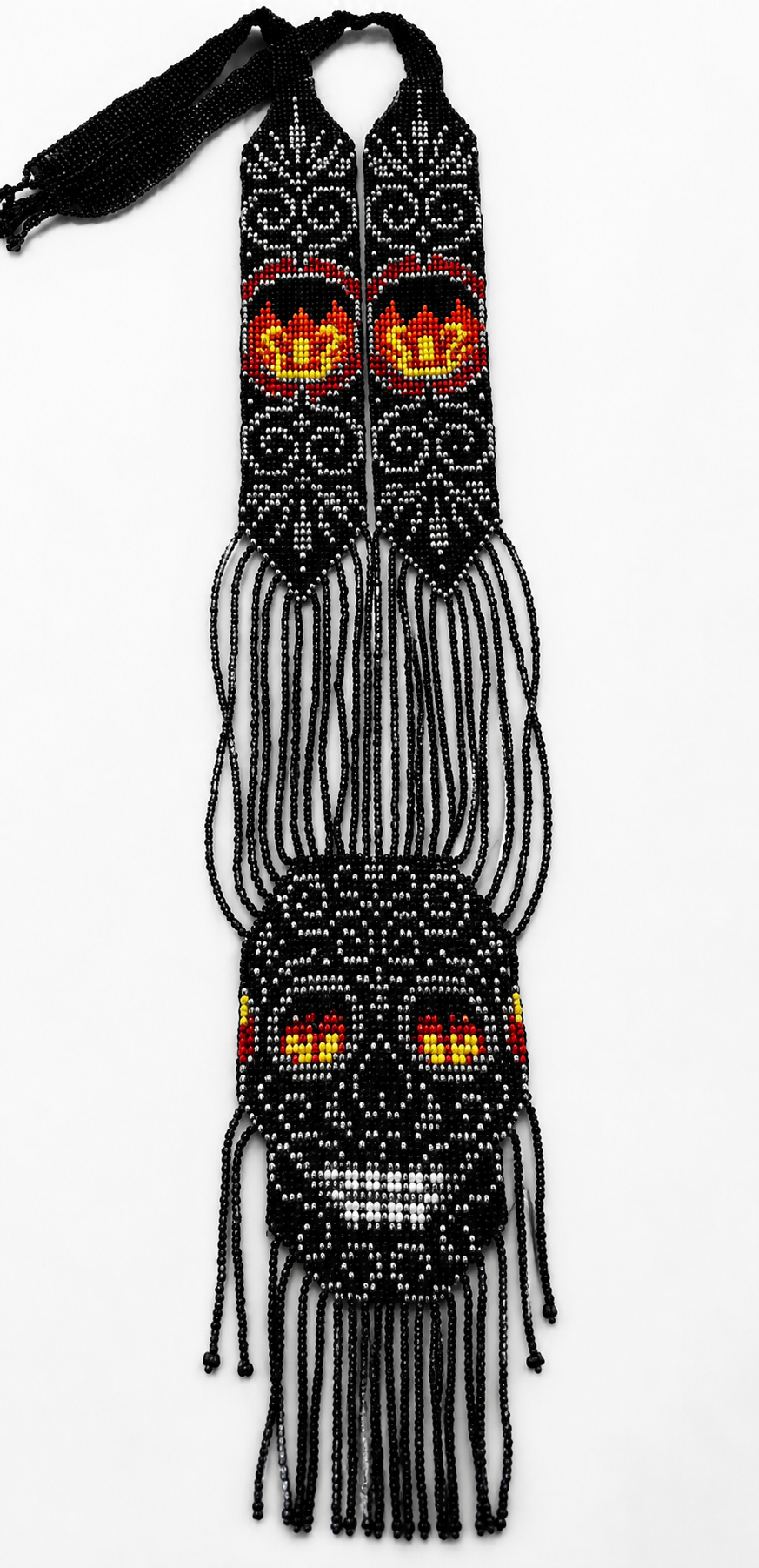 Handmade Black Beaded Skull Necklace: Gothic Tribal Jewelry