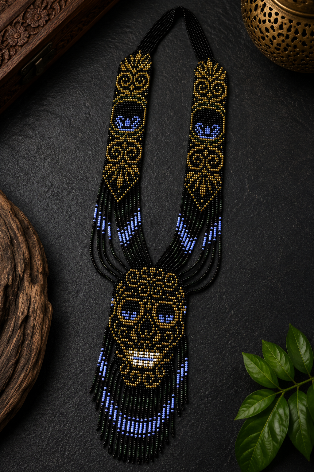 Handmade Beaded Skull Necklace | Gothic Statement Jewelry