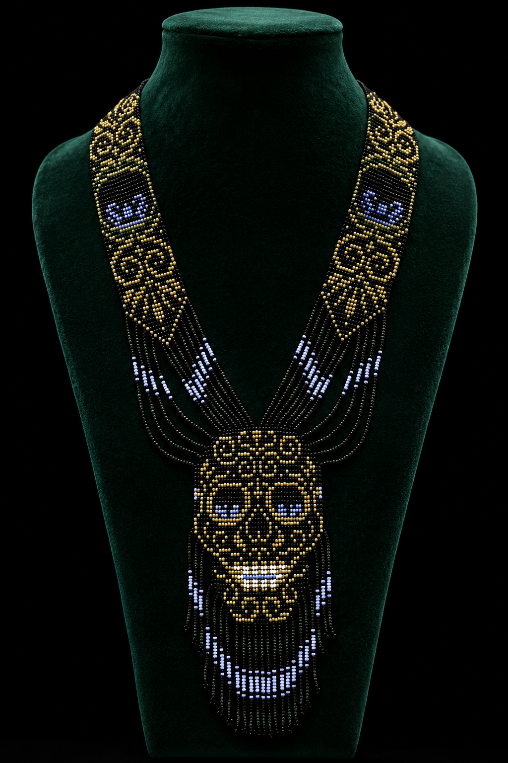 Handmade Beaded Skull Necklace | Gothic Statement Jewelry