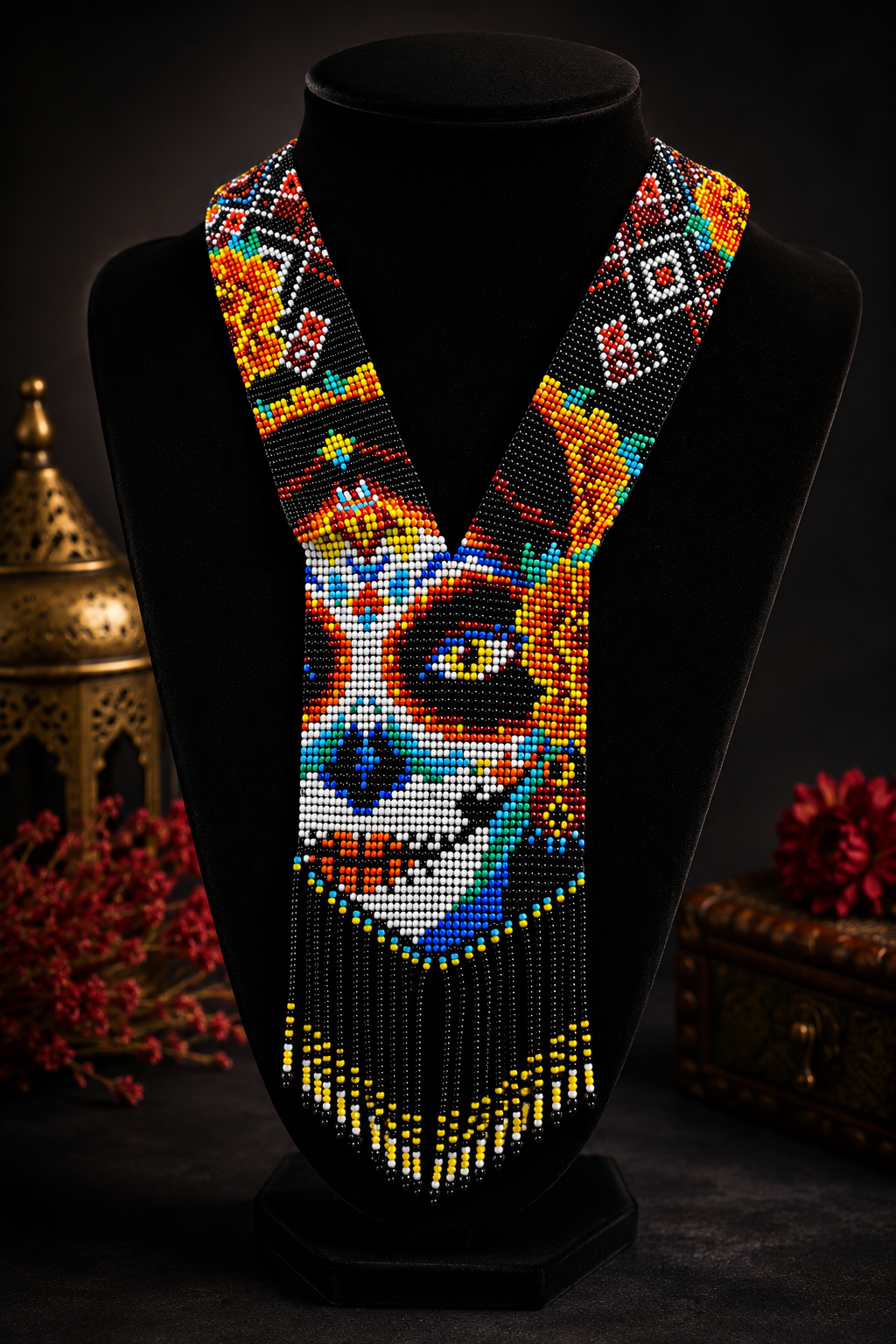 Handmade Sugar Skull Beaded Necklace: Day of the Dead