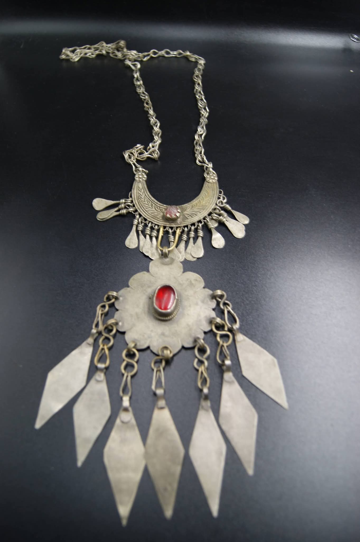Vintage-Inspired Tribal Statement Necklace with Crimson Accents