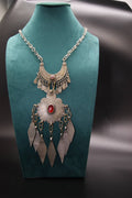 Vintage-Inspired Tribal Statement Necklace with Crimson Accents
