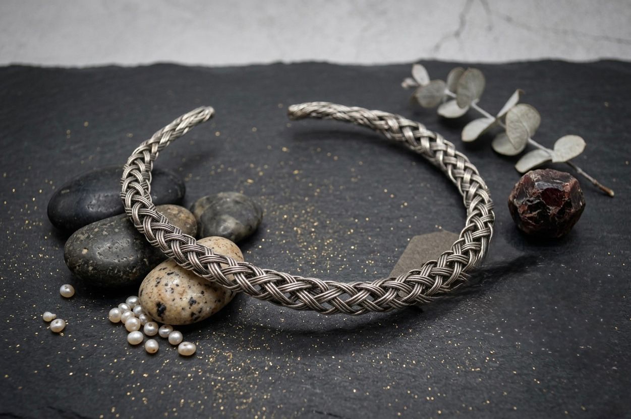 Silver torque necklace, Braided metal collar, Viking neck ring, Woven wire choker, Celtic torque, Handcrafted statement necklace, Wire woven torque, Silver collar necklace.