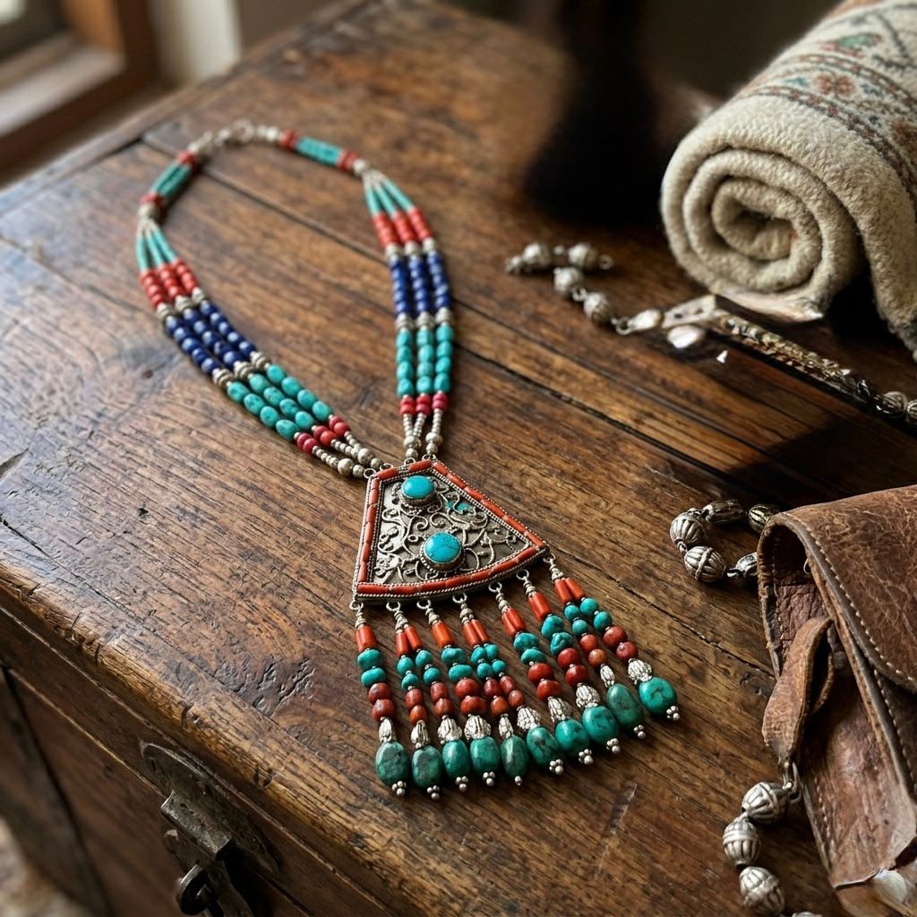 Vintage-Inspired Southwestern Multi-Strand Turquoise & Coral Statement Necklace