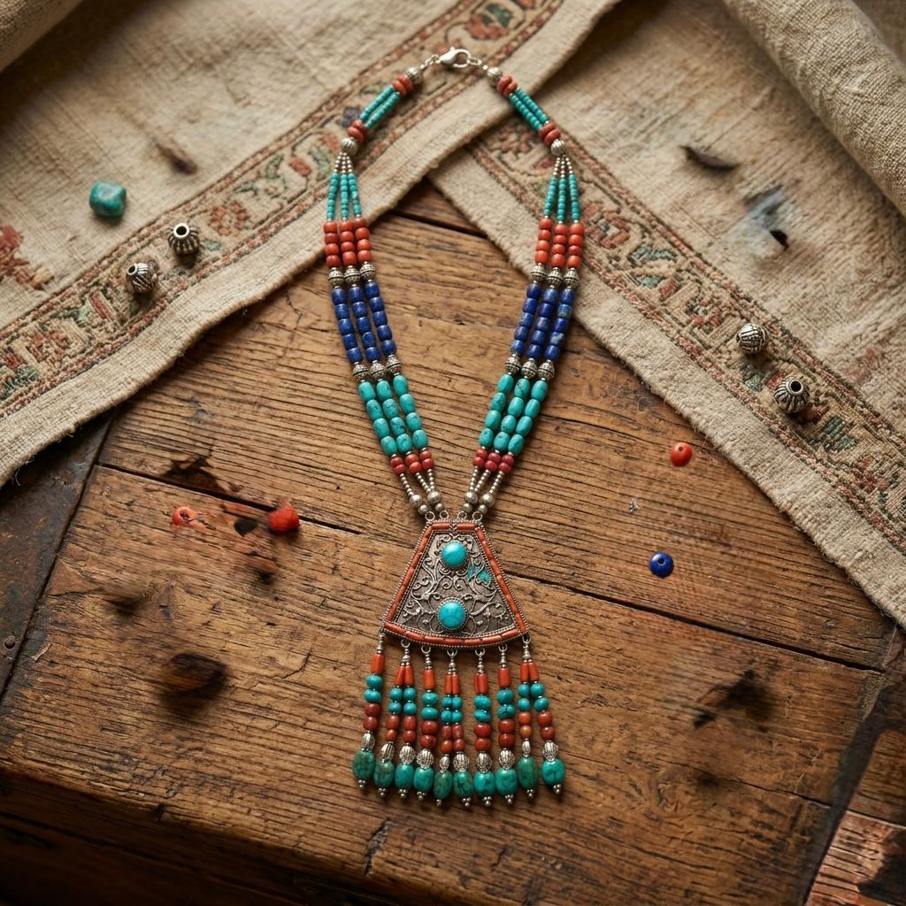 Vintage-Inspired Southwestern Multi-Strand Turquoise & Coral Statement Necklace