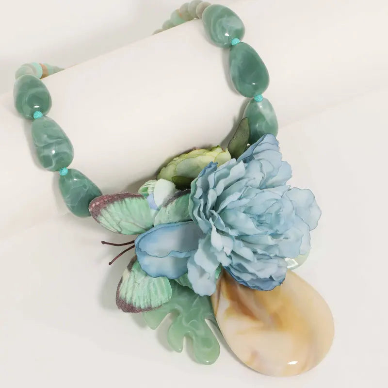 Handmade Boho Beaded Flower Statement Necklace