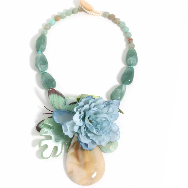 Handmade Boho Beaded Flower Statement Necklace