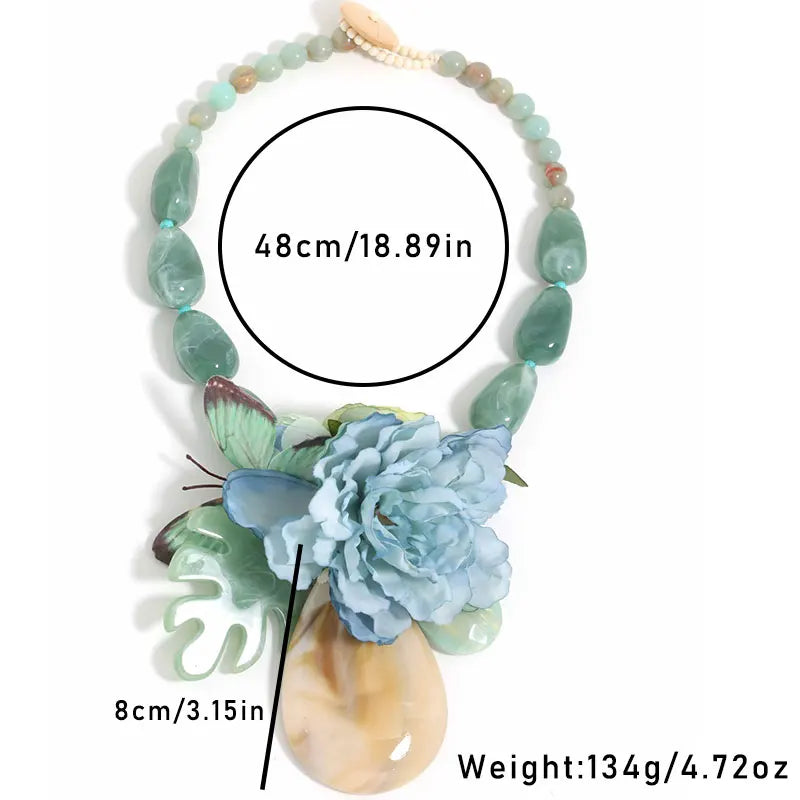 Handmade Boho Beaded Flower Statement Necklace