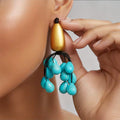 Bohemian Gold & Turquoise Grape Cluster Statement Earrings
